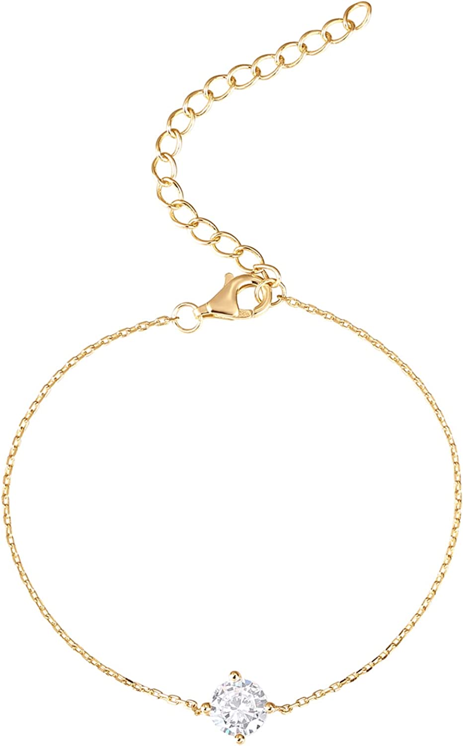 230816063337303_1 PAVOI 14K Gold Plated Cubic Zirconia Solitaire Diamond Bracelet | Bridesmaid Bracelets | Gold Bracelets for Women - Image 1